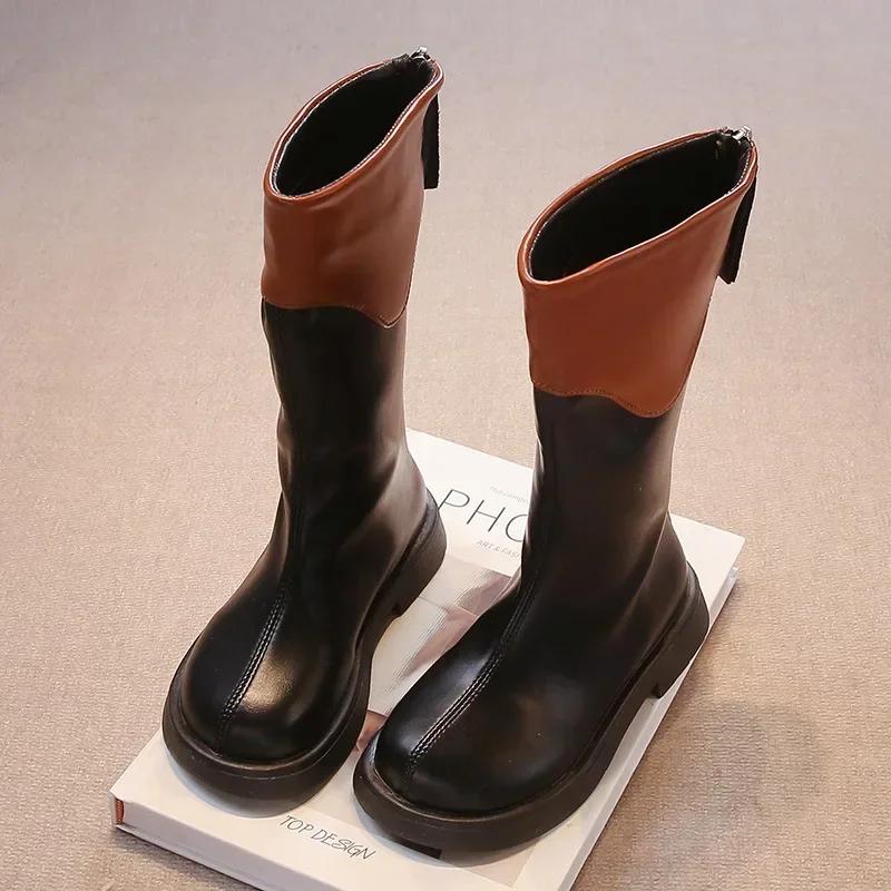 

Длинные сапоги для девочек, детские высокие сапоги разных цветов, нескользящие, осень 2024, новые модные сапоги принцессы для девочек с молнией сзади, модные 29 чёрный