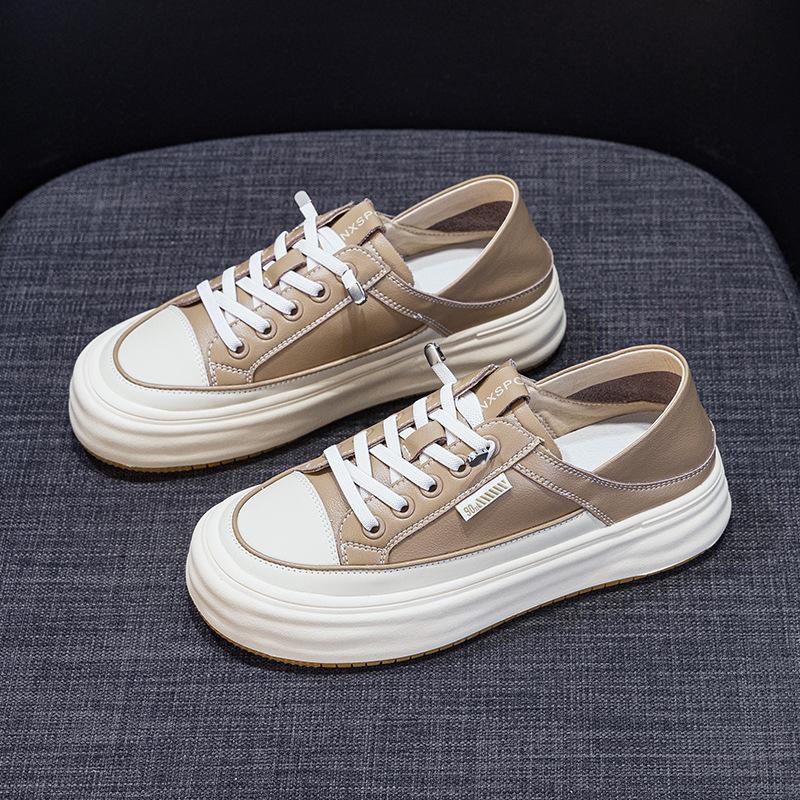 

Ретро кожаные туфли на толстой подошве, которые можно носить двумя способами, для женской весны, новые, универсальные и удобные, повседневные маленькие белые туфли на мягкой подошве 40 абрикосовый