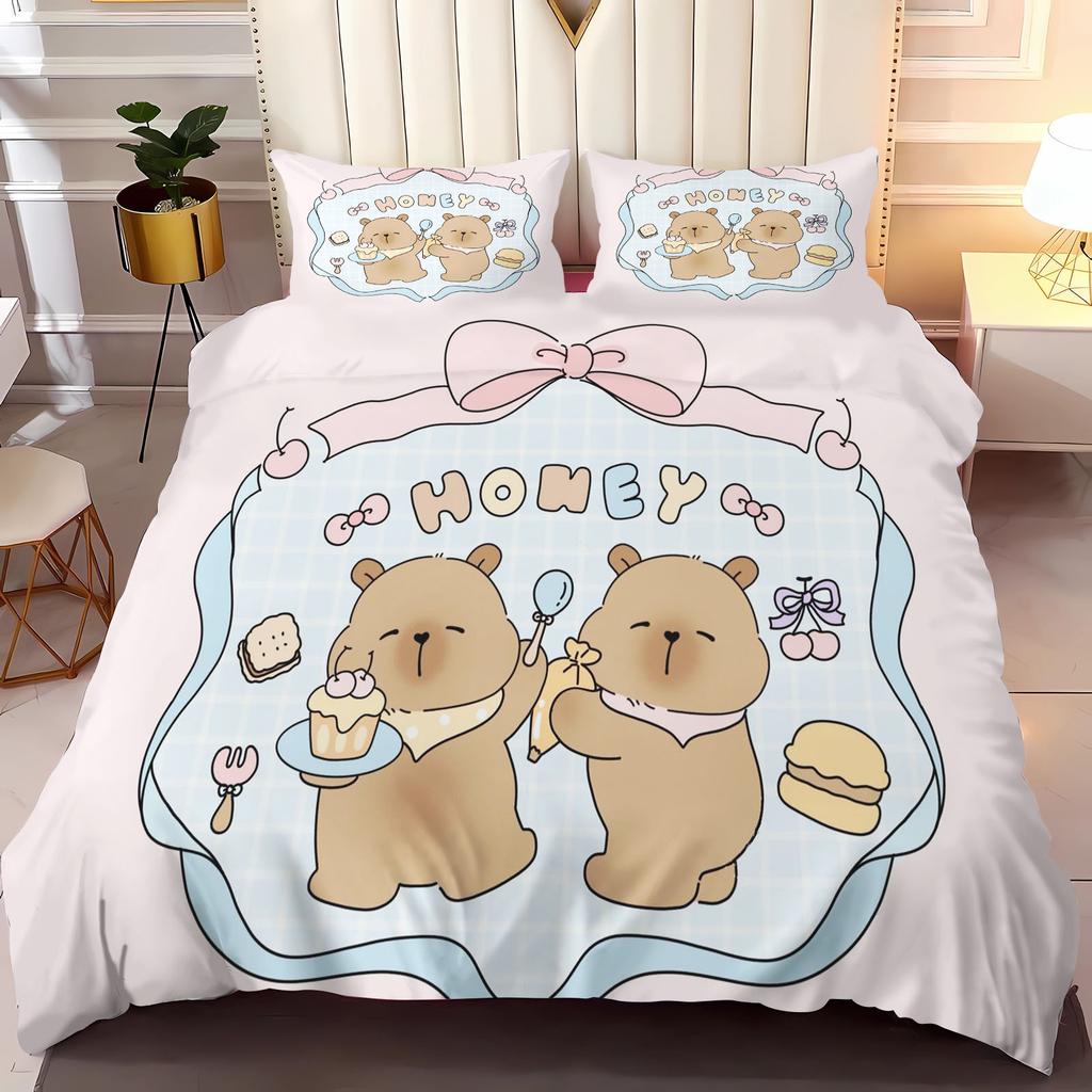 CapybaraAnime Home Bedroom Comforte Nordic polyester material suitable for children and adults 3-piece set
