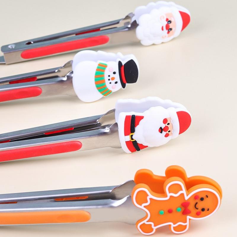 4er-Set Weihnachtsserie 9-Zoll Silikon Lebensmittelzange Geschirr BBQ Steak Backen Verdicktes Material Festival Küchenbedarf