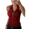 2024 Women's Fashion Casual Solid Color Ribbed Zip-Up Vest T-Shirt with Turn-Down Collar for Spring/Summer