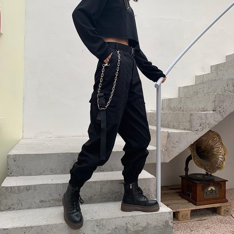 Koreanische Version Ins Vielseitige High-Waist Hip-Hop Schwarze Hosen Locker und Dünn Leggings Trendige Frühjahrs- und Herbst-Overalls für Damen
