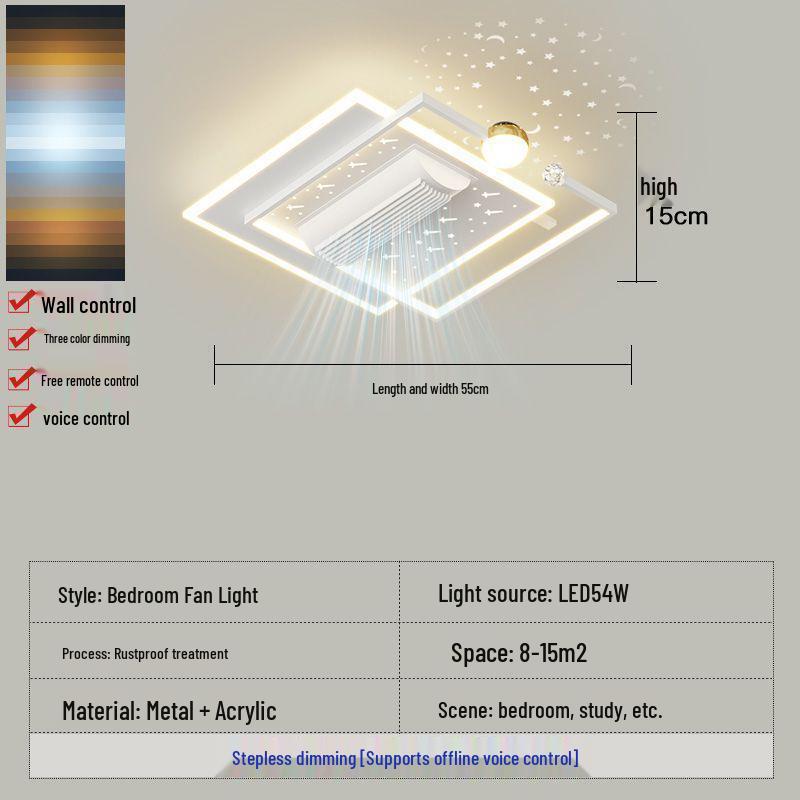 Smart Voice-Controlled Leafless Ceiling Fan Light for Living Room/Bedroom, Tricolor, Stepless Dimming, 110V.