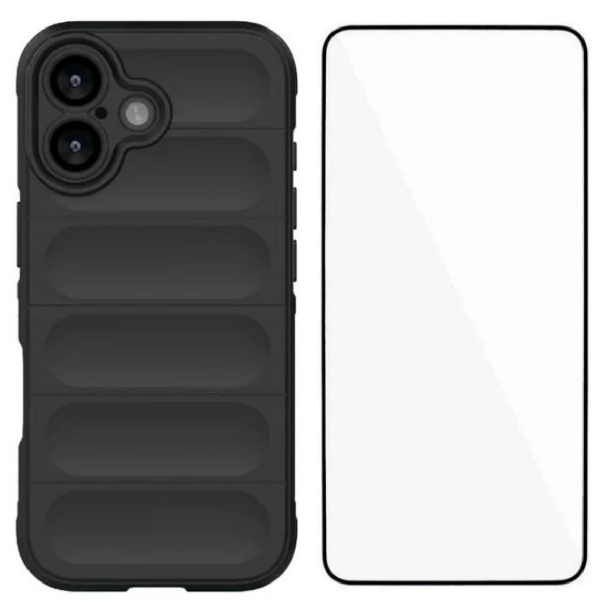 

For iPhone 17 TPU Case WANLONFENG HD Series Anti Slip Phone Cover with Tempered Glass Black