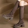 Fashion Fur High Heels Women's Long Boots Platform Elegant Heeled Ladies Knee Shaft Shoes Round Toe on Promotion Sale Spring Autumn Hot