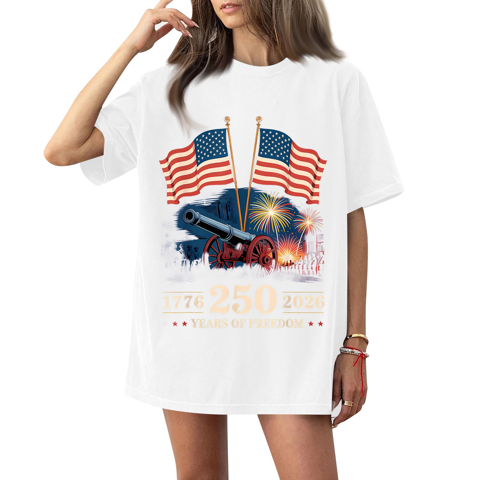 

Women s Fashionable Casual Short-Sleeve Round Neck Printed T-Shirt For The 250th Anniversary Of The Founding Of The United States XL білий