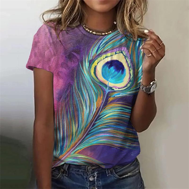 

Футболка с коротким рукавом «Перо» с 3D-принтом, одежда, искусство животных, женская футболка 4XL