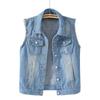 Denim Gilet Dames Kort Lente en Zomer Slank Slankmakend Mouwloos Jasje Gescheurd Vest Top