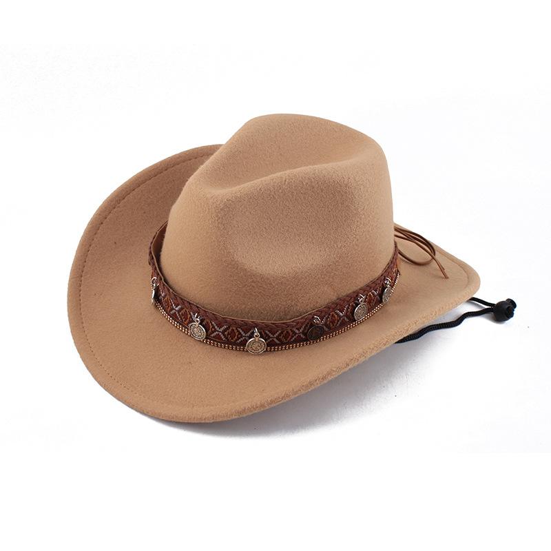 Summer Felt Cowboy Hat Men Women Couple Ethnic Rolled Brim Bohemian Fedora Sun Cap for Outdoor Beach