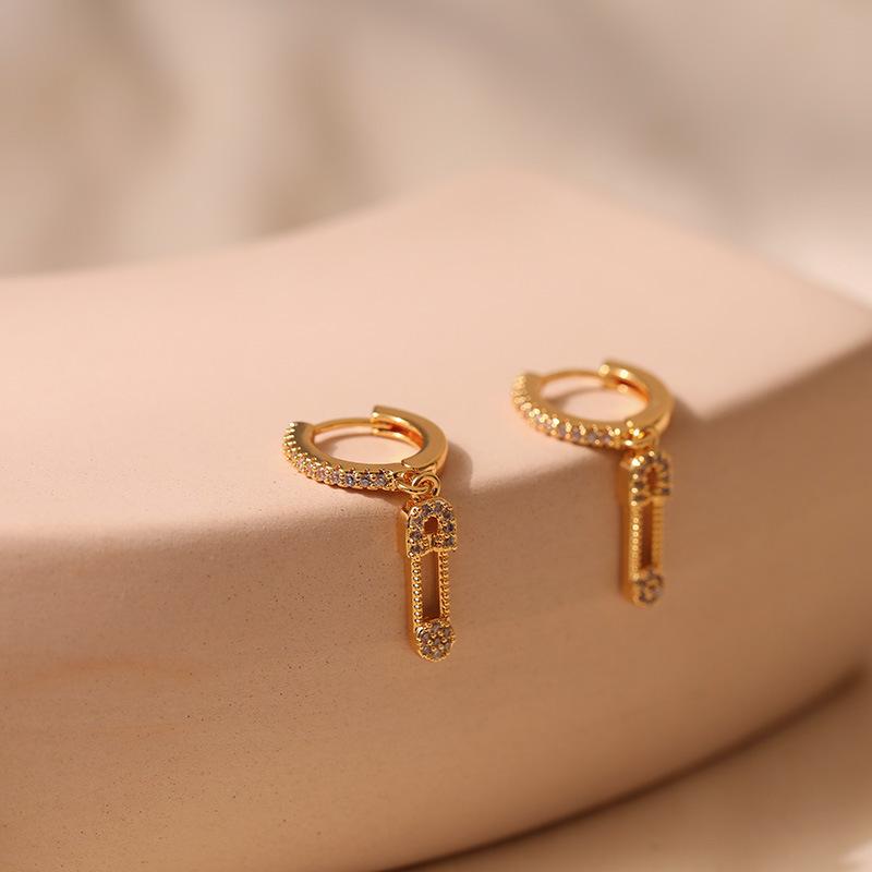 K Gold Plated Colored Zircon Paperclip Pendant Fashion Earrings For Women