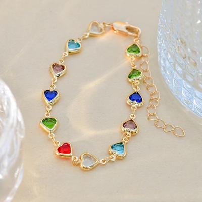 Colorful Zirconia Heart Bracelet 1 Piece- Sparkling Party Wear Accessory, Creative Summer Jewelry for Women