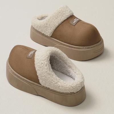 2024 Women's Thick-Soled Cotton Slippers: Winter Fur, Non-Slip, Indoor/Outdoor, Height-Boosting