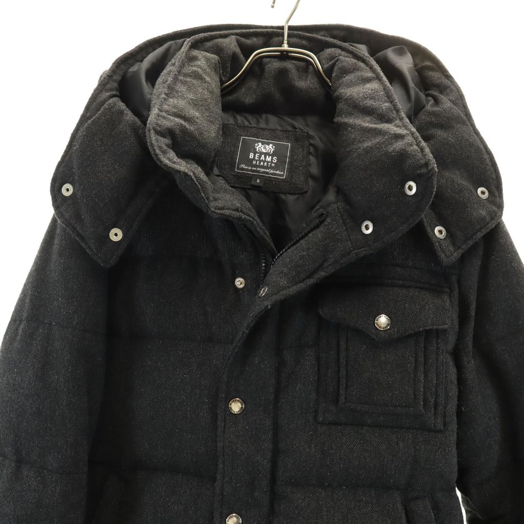 BEAMS HEART Herringbone Pattern Down jacket S Charcoal gray Men's Used