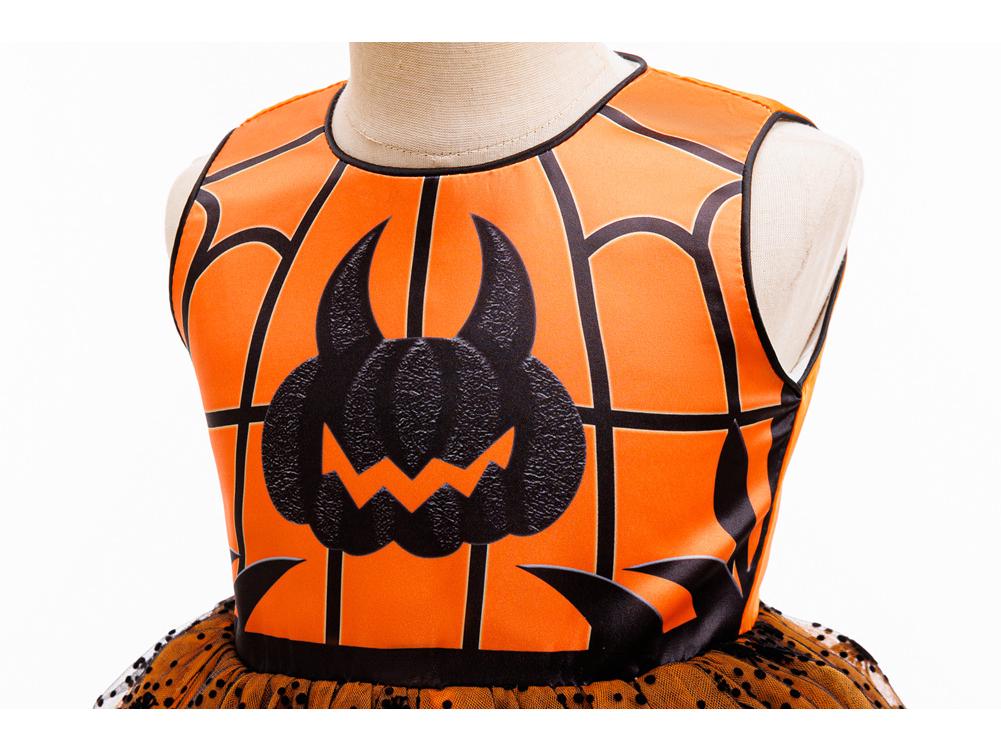 Girls' Halloween Pumpkin Party Dress - One-Piece Costume with Print