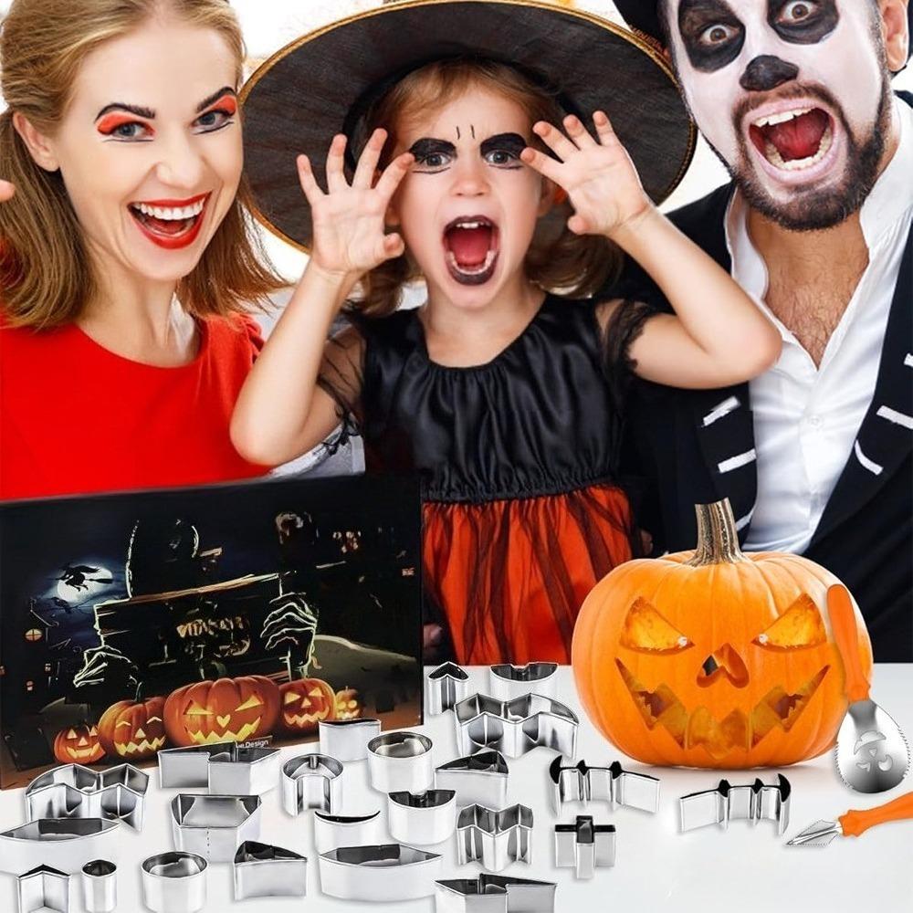 Halloween Pumpkin Carving Set, Pumpkin Face Cookie Cutter and Pumpkin DIY Cake Tool Set 10/12 Stainless Steel Mold Carving Knife