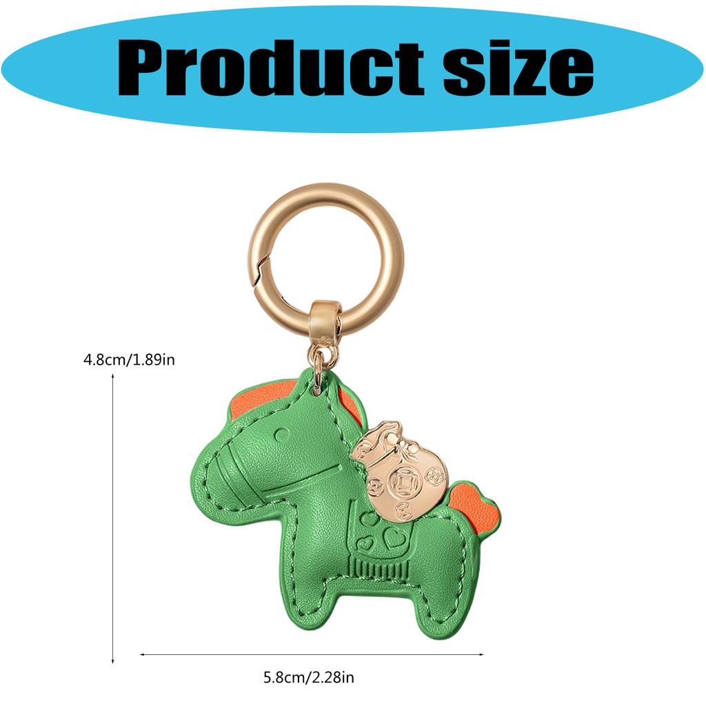 Leather Keychain With Horse Charm For Bringing Wealth And Luck Handmade Keyring Charm for Travel and Work