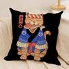 Japanese Style Samurai Cat Cushion Cover Silky Short Plush Invisible Zipper Dustproof Sofa Pillow Case for Home Decor
