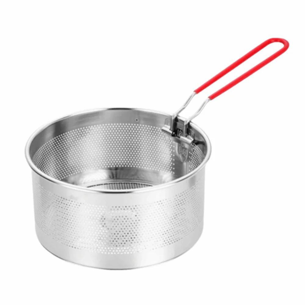 Stainless Steel Fried Sieve Basket Mesh Design Detachable Handle Oil Pan Strainer Easy Clean Round Shape Deep Frying Basket