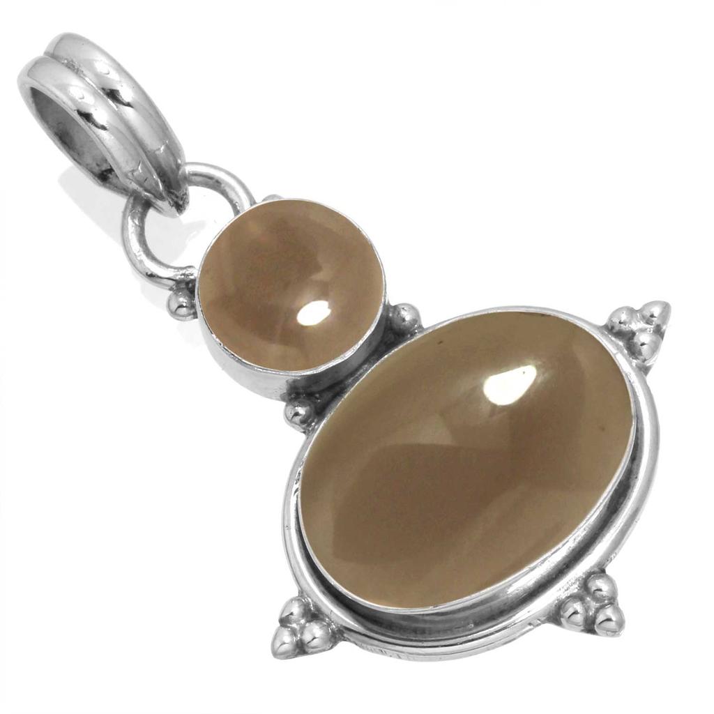 925 Sterling Silver Pendant Women Gemstone Handmade Jewelry Mothers' Day Gift Malachite Moonstone Rose Quartz Red Stone Smoky Topaz Tiger Eye Vintage