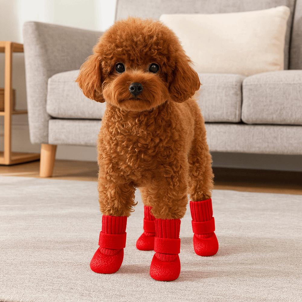 4pcs/set Fashion Adjustable Non-Slip Dog Shoes Wear-Resistant Comfortable Waterproof Dog Boots Breathable Dog Foot Cover Hiking