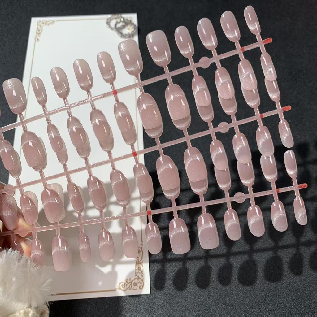 30 Pre-made Sized Wearable Nail Tips, French Blush Cat Eye Gradient, Semi-finished & Detachable