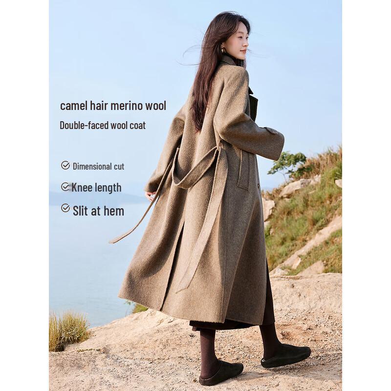 

Camel Wool Blend Double-Faced Long Winter Coat S
