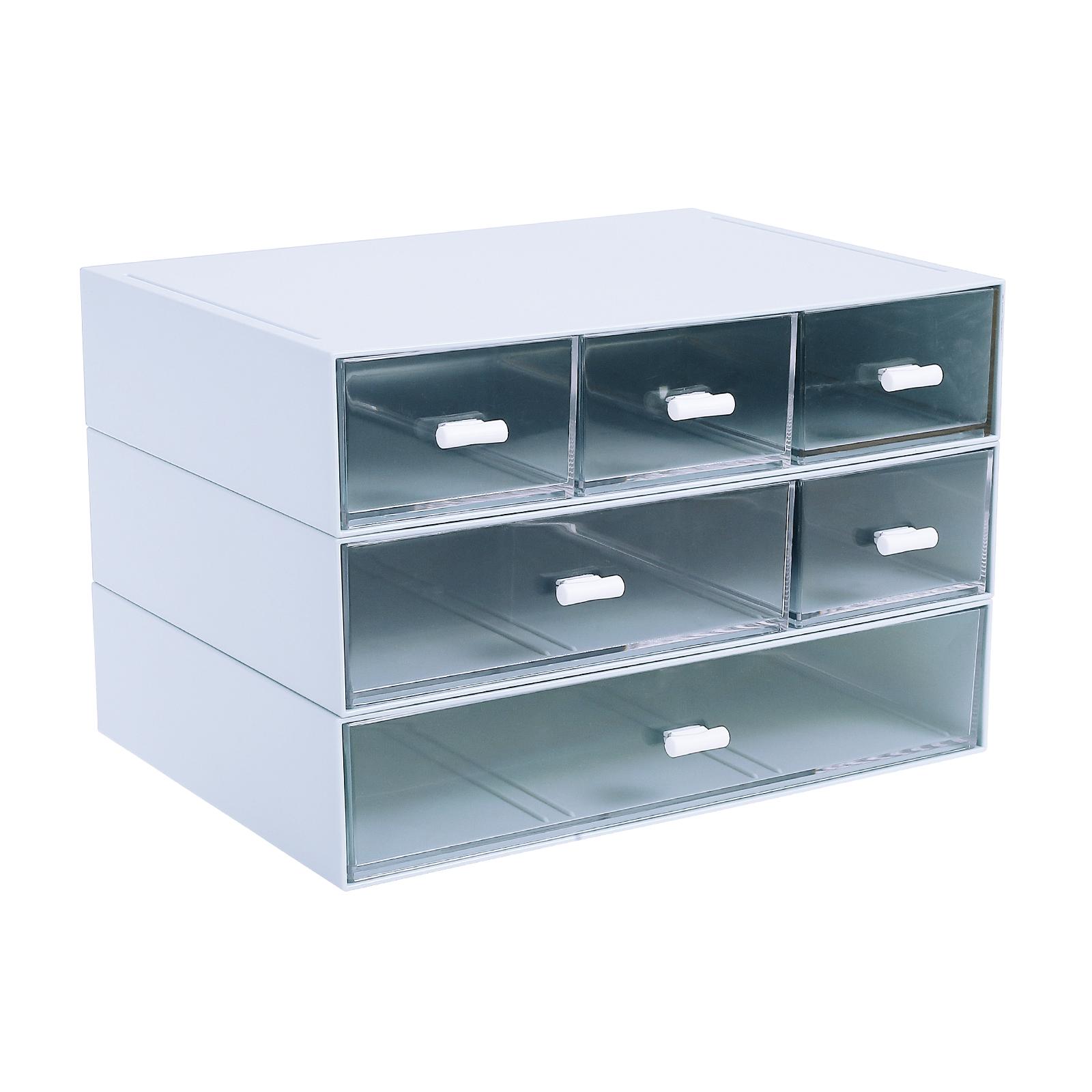 

3Pcs Stackable Storage Drawers Plastic Organizers for Makeup Desk Storage,Detachable Visible Front Desk Storage Organization синій