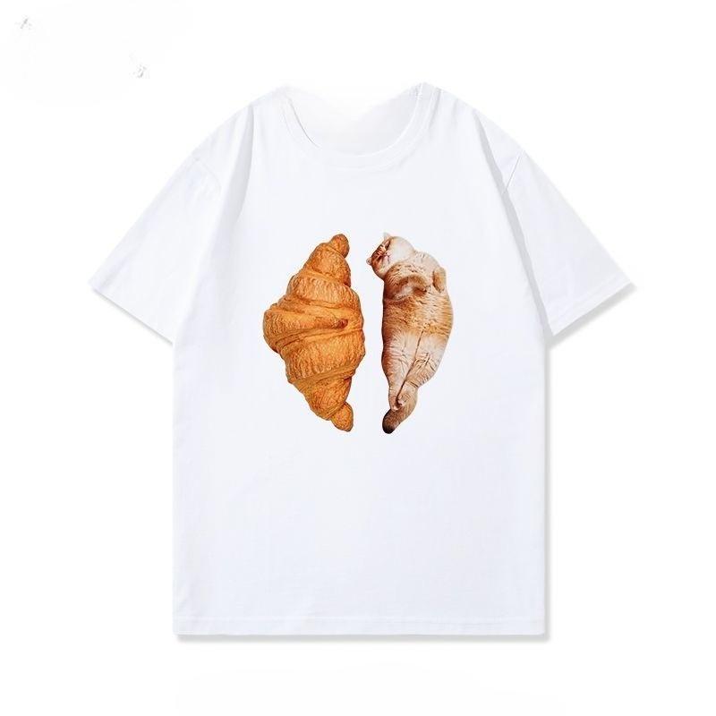 Classic Cute Cat Sandwich Meme T Shirt Unisex Women Harajuku Style Graphic Tee Oversized Casual Short Sleeve Summer Fashion Top