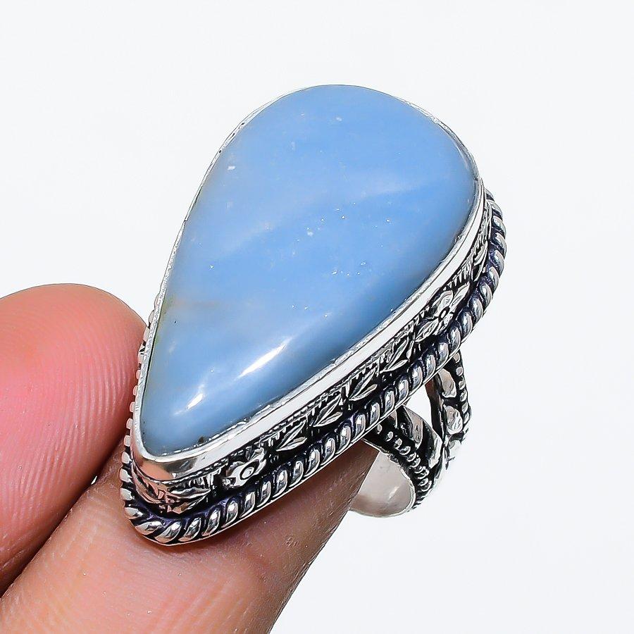 

Natural Angelite Stone Gemstone 925 Sterling Silver Jewelry Ring Size 8 L6Y37