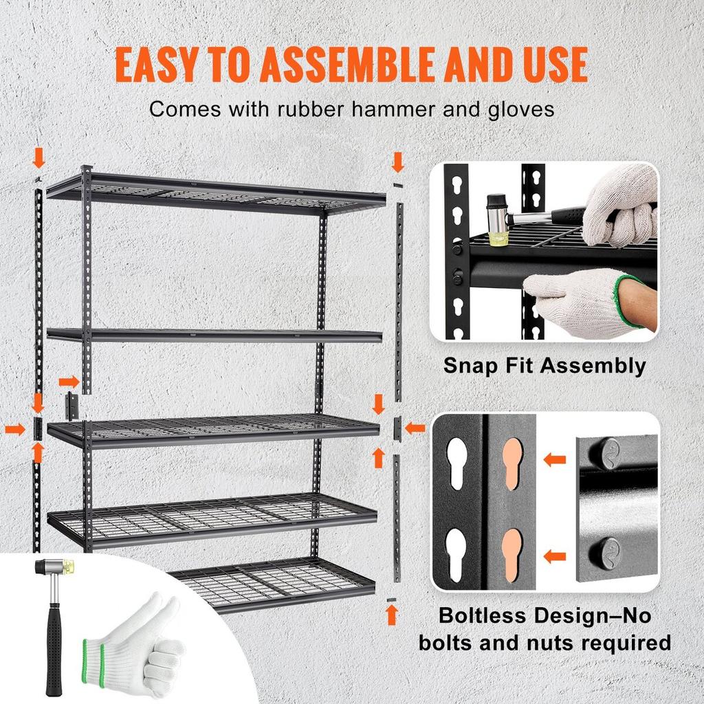 Storage Shelving Unit, 5-Tier Adjustable, 2000 Lbs Capacity, Heavy Duty Garage Shelves Metal Organizer Wire Rack, Black, 60" L X 24" W X 78" H for