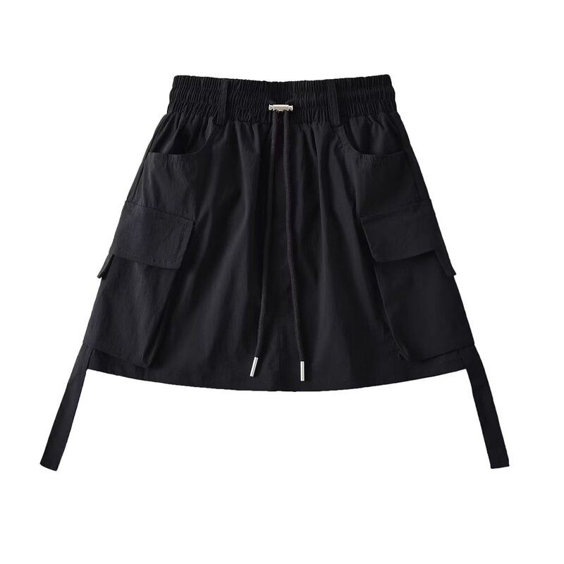 Fashion Style Summer New Fashion Trendy Easiest for Match Elastic Waist Drawstring Casual Fashion Tape Pocket Ribbon Suit Skirt
