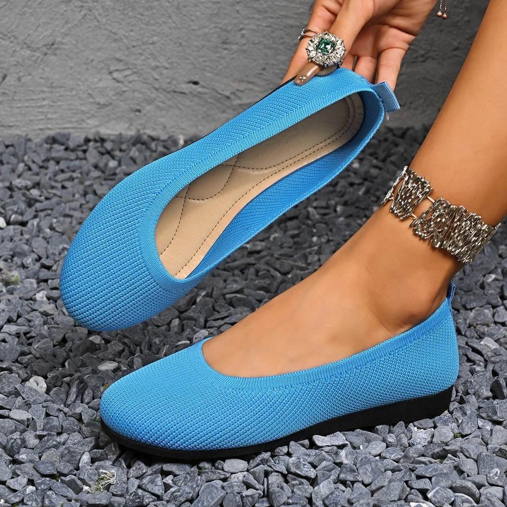 Fashion Women Flats Casual Slip on Shallow Shoes Comfortable Knit Ballet Flat Shoes Round Toe Office Boat Shoes Trend Plus Size Loafers