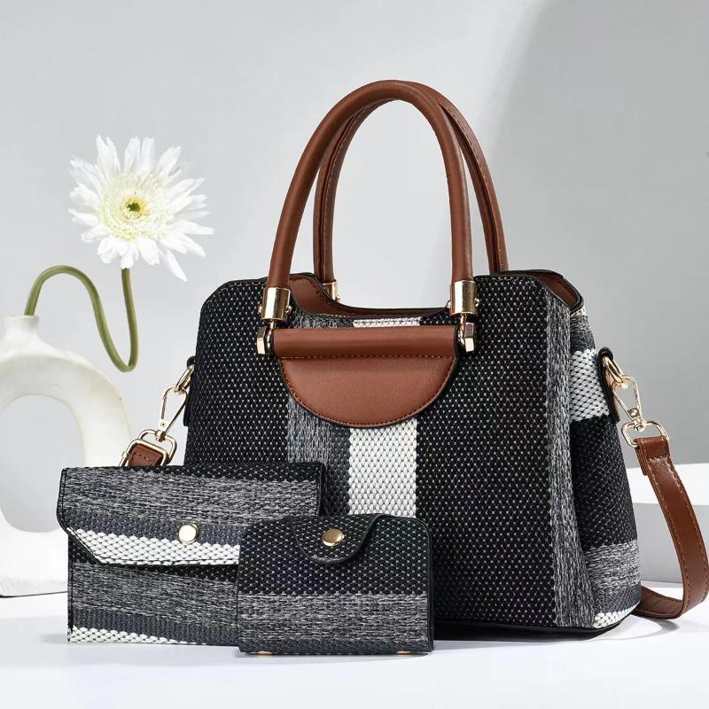 3pcs/Set Women's Bag Large Capacity Tote Handbag with Wallet Stripes Style Female Shoulder Crossbody Bags For Shopping Commuting