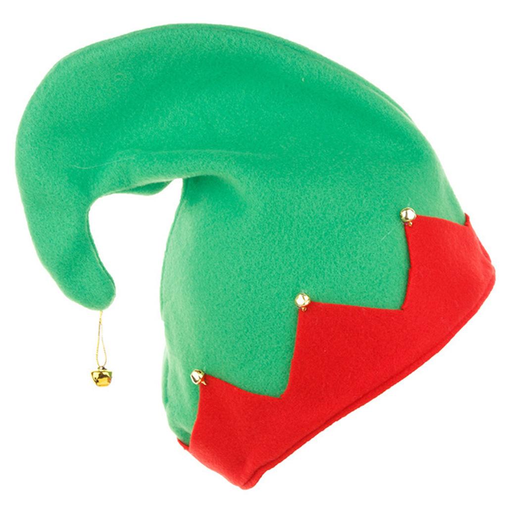 Caps of Santa's Assistant Plush Made Red & Green Hats with Curled for Peak Christmas Costume Accessories