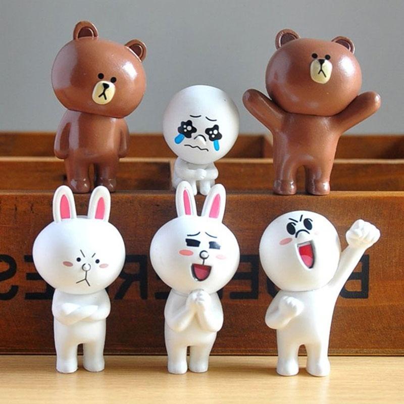 6pcs/lot 3.5-6cm PVC Line Brown Bear Cony Rabbit Moon Friend Action Figure Cute Decoration And Toy