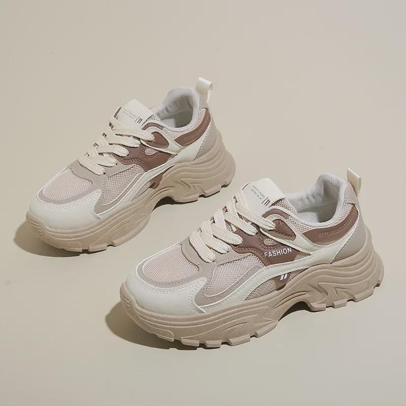 Women's 2024 Autumn Korean Style Thick-Soled Breathable Mesh Sneakers 