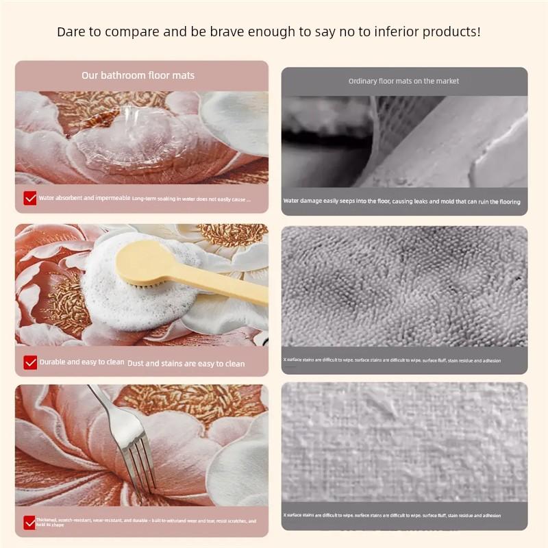 French-Style Light Luxury Bathroom Floor Mat, Water-Absorbent, Non-Slip, Quick-Drying Foot Mat, Stain-Resistant Toilet Door Mat, Floral Design