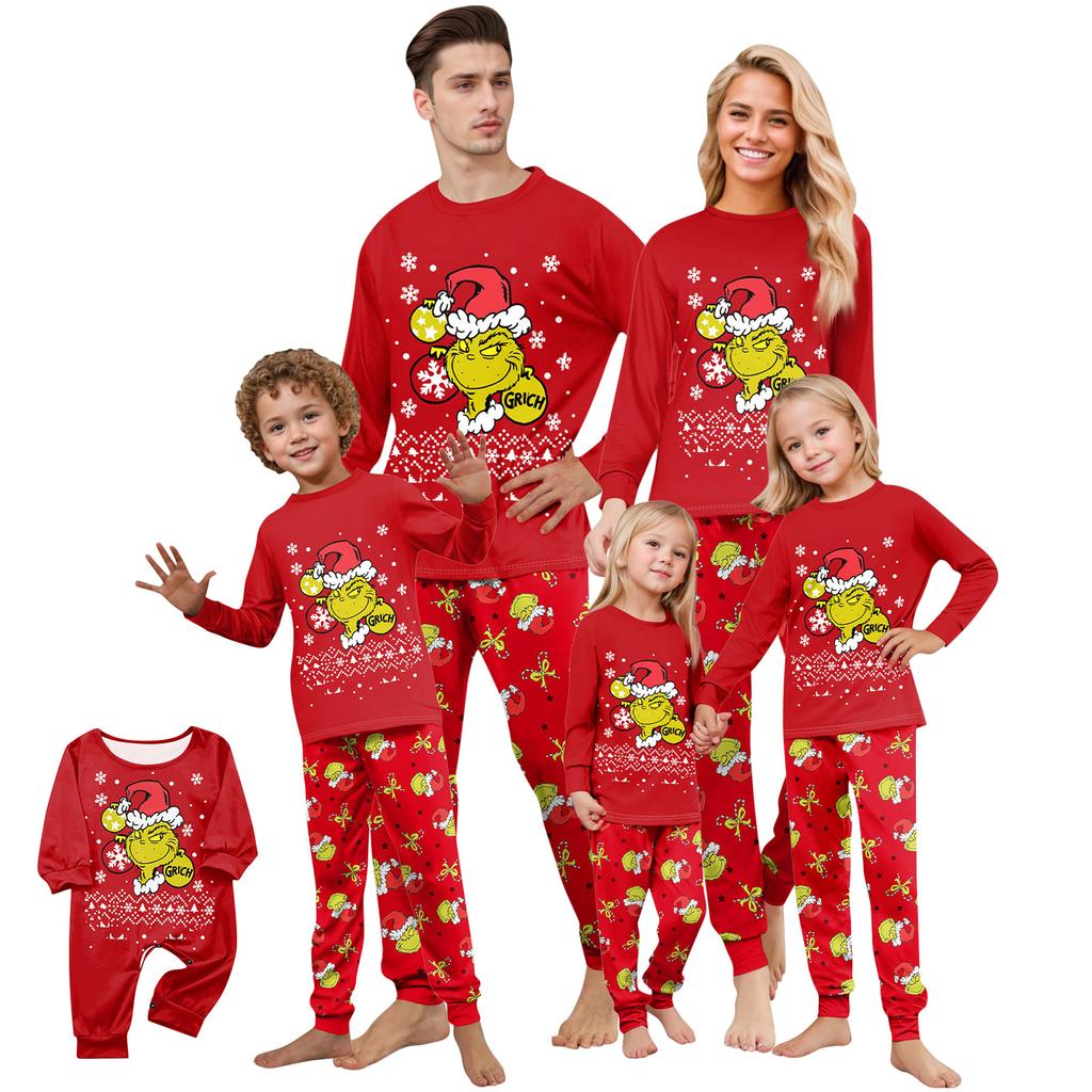 Print Cute Family Set Pajamas, Home Clothes, Family Set Long Sleeve Top Pants Set