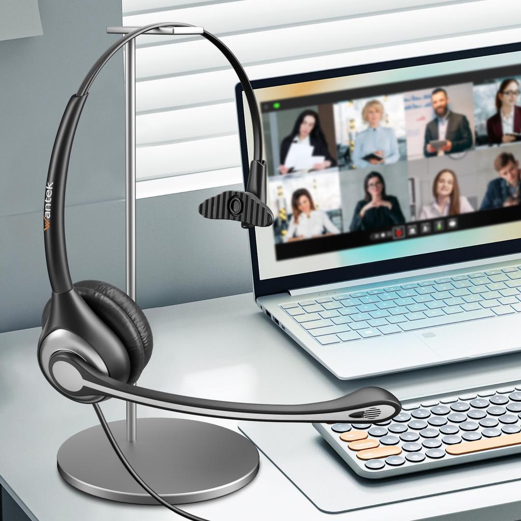 Wantek USB Single with Microphone and Online Wired PC Headphones for Web Remote and Call Clear and Super Includes Connection for Invoice Type-C 3.5mm