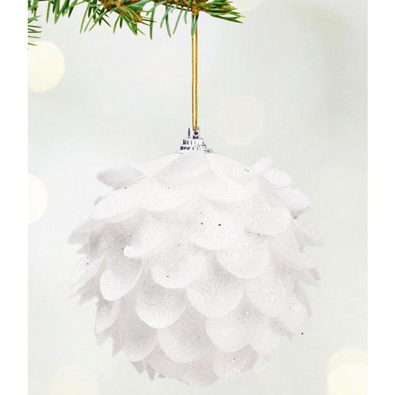3pcs/pack 10cm White Petal Shape Glitter Foam Snowball Christmas  Ball Hanging Pendant Decoration