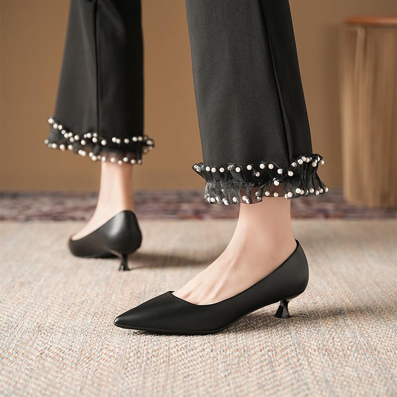 2025 New Spring and Autumn High Heels Women's Thin Heels Versatile Flight Attendant Office Black Work Shoes Ol Commuter Soft Sole Single Shoes