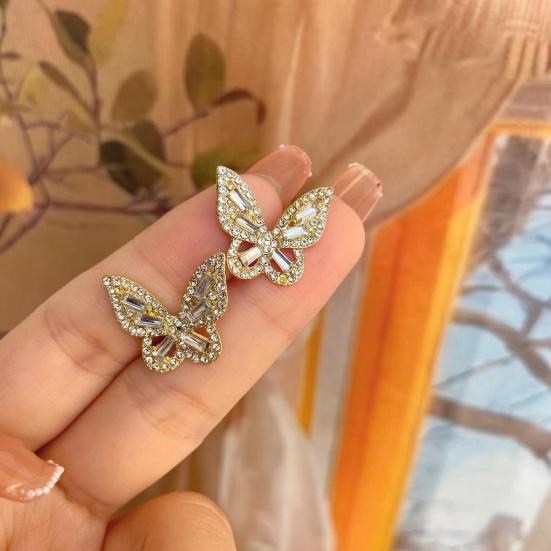 1 Pair Ear Studs Butterfly Shape Rhinestone Faux Crystal Decor Hollow Anti-rust Anti-allergy Lightweight Ear Decoration Jewelry Lady Prom