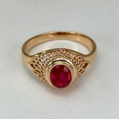 Gold-plated ring with red zircon ring, luxury hollow engraved ring, European and American manufacturers direct