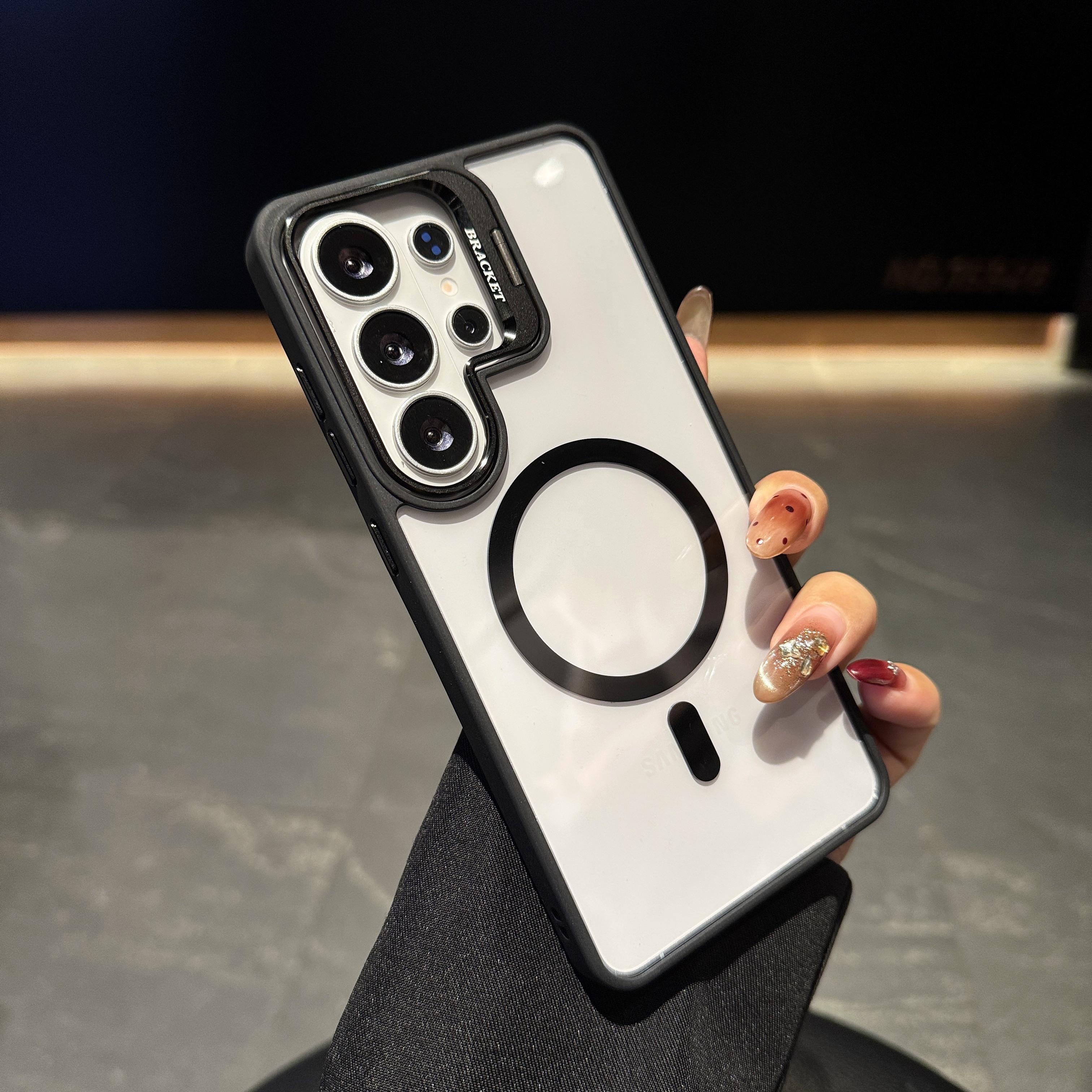 

Metal Camera Kickstand Holder Case For Samsung Galaxy S26 S25 Edge S24 S23 FE Ultra Plus For Magsafe Wireless Charge Clear Cover Galaxy S26