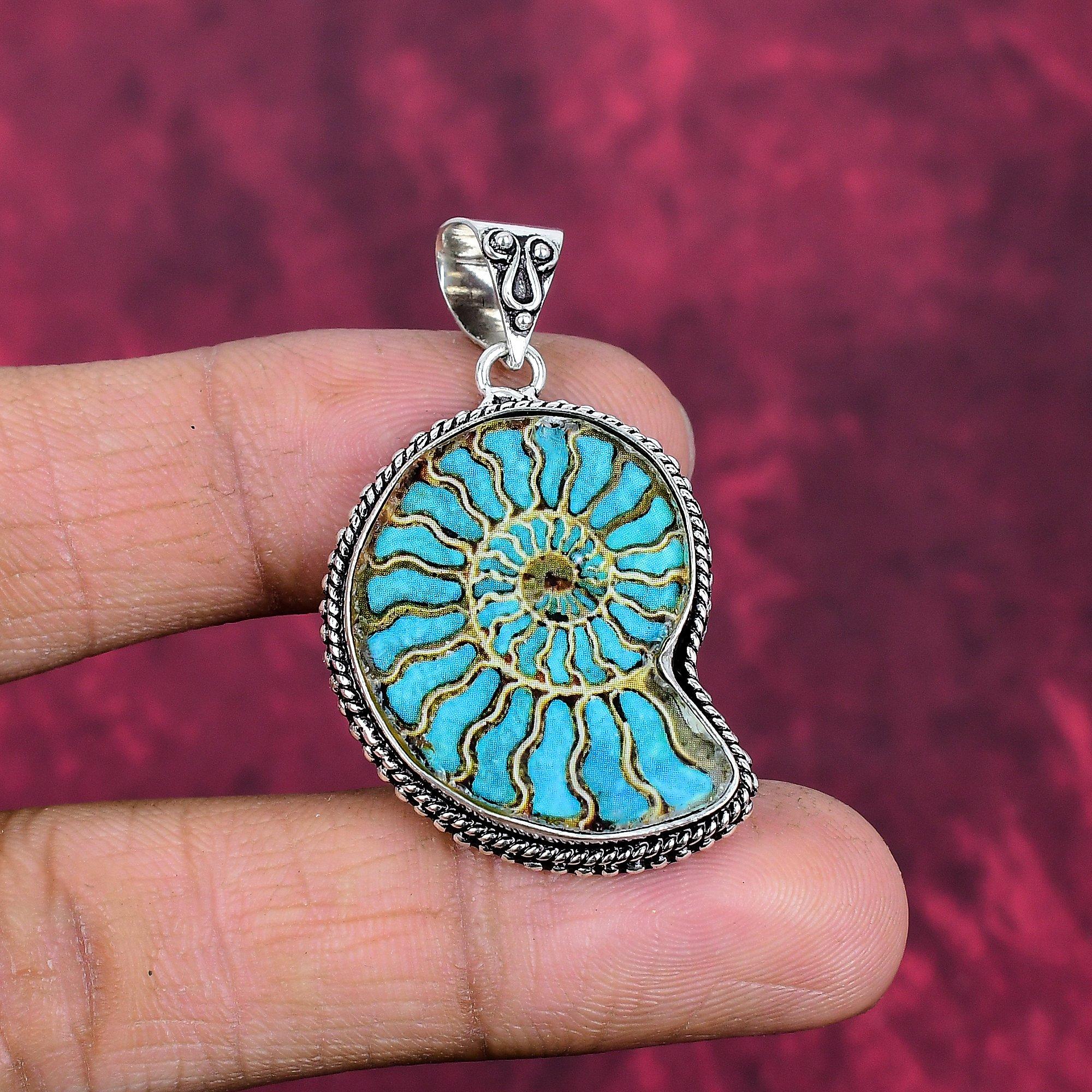 

Ювелирные изделия из аммонита и окаменелого коралла, Подвеска из стерлингового серебра 925 пробы ручной работы с драгоценными камнями, Подарки для жены, Совершенно новая подвеска 1.75 Inches