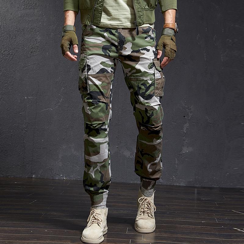 Wovey Heren Mode Militaire Cargo Broeken Slim Normaal Recht Model Katoen Meerkleurig Camouflage Groen Geel 30