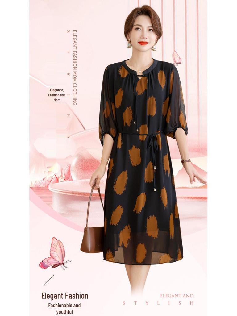 Neues Midi-Kleid aus Chiffon mit sieben Ärmeln, das den Bauch kaschiert und schlank macht