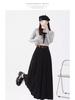 Women's High Waist Gray A-Line Pleated Mid-Length Skirt - Spring, Summer, Autumn 2025