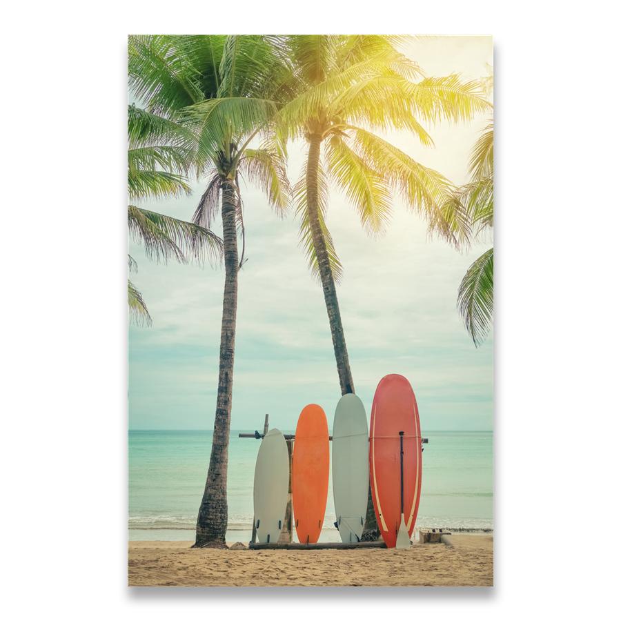 Pittura su Tela Paesaggio Vintage Tavola da Surf Palme Furgone da Surf Poster di Viaggio Vacanza Stampa Arte Murale Immagini Per Decorazione Casa