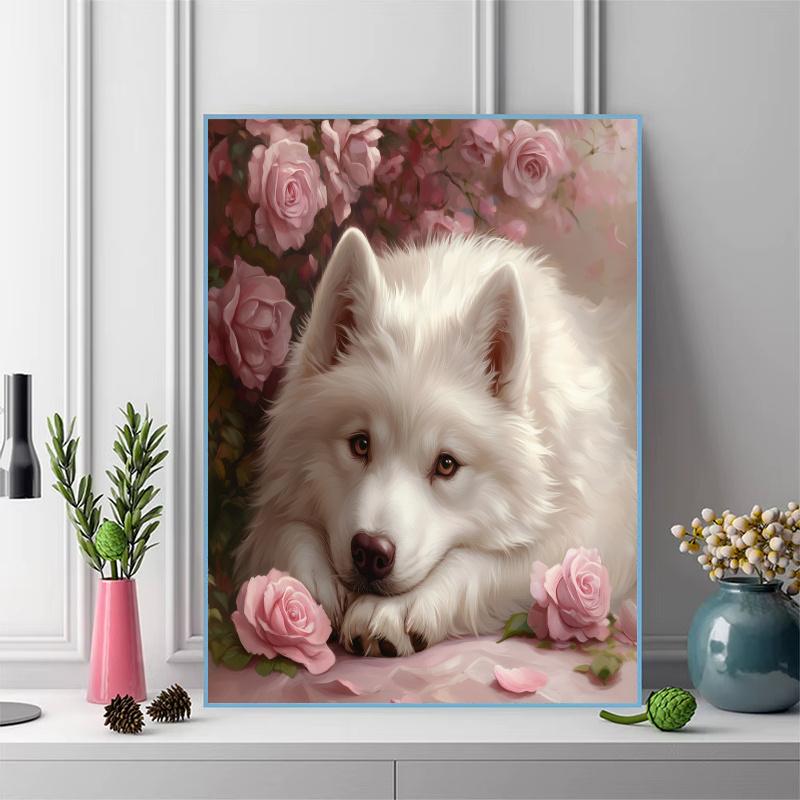 Samoyed and roses Pattern 3pcs 100% Round Full Drill 5D DIY Diamond Painting Embroidery Cross Stitch Rhinestone Décor